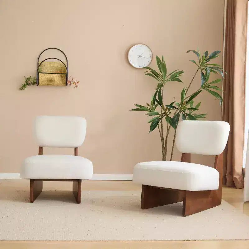 Set of 2 Modern Beige Lounge Chairs with Polyester Upholstery, Sturdy Wood Base, for Various Rooms