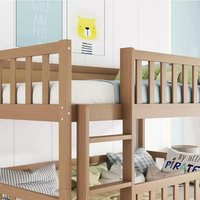 Triple Twin Bunk for Kids, Twin over Twin over Twin Detachable Bunk Bed with Ladder and Guardrail, Separate into 3 Beds