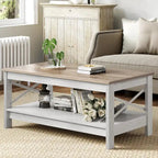 Farmhouse Coffee Table with Storage 2-Tier Center Table for Living Room