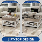 Moasis Farmhouse Square Lift Top Coffee Table with Storage Shelf for Living Room