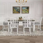 Farmhouse Extendable Dining Table Set for 6, Rectangular Table and 6 Upholstered Chairs