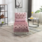 Button-Tufted Upholstered Velvet Recliner Chaise with Pillow and Acrylic Feet