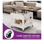 3-In-1 Lift Top Square Coffee Table With Wheels Stools Multi-Function 2 Tier Dining Table With Hidden and Open Storage Living Room Dining Room