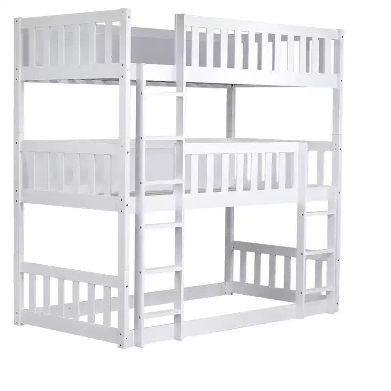Triple Twin Bunk for Kids, Twin over Twin over Twin Detachable Bunk Bed with Ladder and Guardrail, Separate into 3 Beds