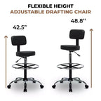 Home Imports Emporium Drafting Stool  Adjustable Swivel Faux Leather Stool with Footrest & Back Support
