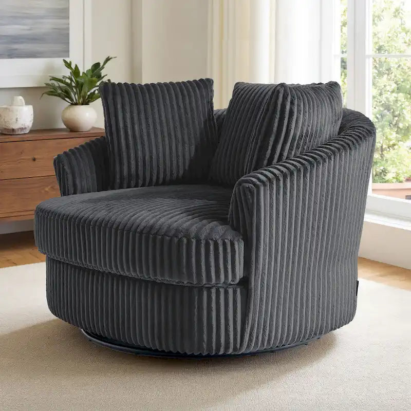 DREAMSIDEA Recessed Arm Slipcovered Swivel Barrel Chair
