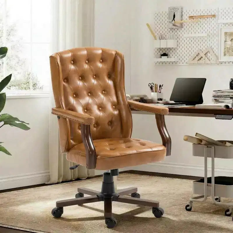 Executive Office Chair with Wingback Design and Swivel for Home Office