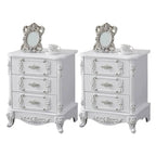 Traditional White Wood Carved 3-Drawer Nightstand