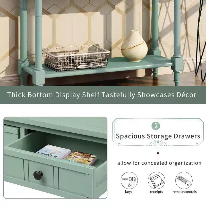 The Misty Moon Daisy Series Console Table Traditional Design with Two Drawers and Bottom Shelf (Espresso)