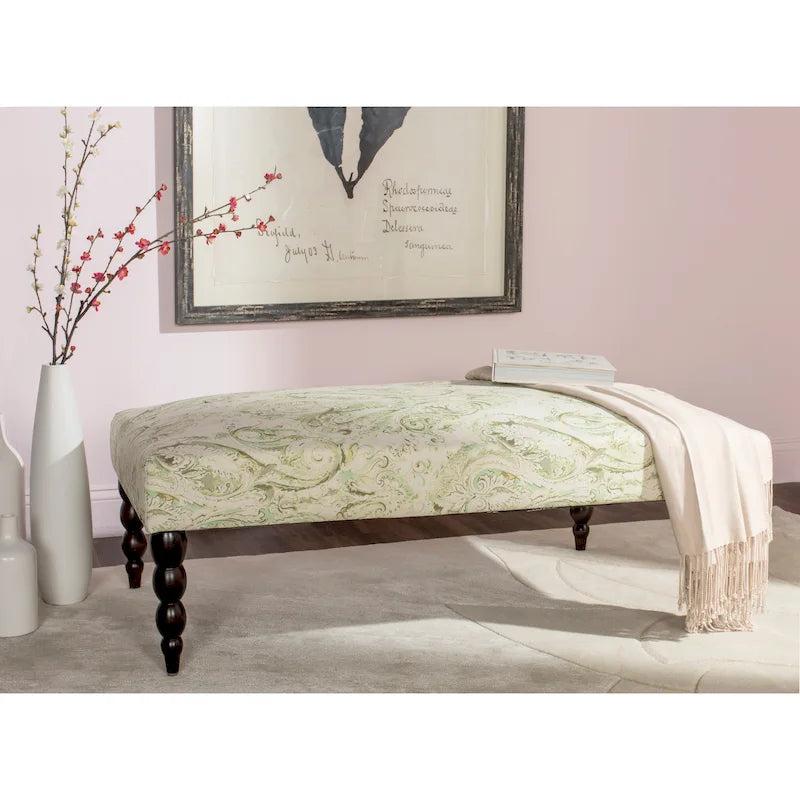 Alina Green Paisley Printed Bench - 0 - 47 W x 26 D x 16 H - 47Wx26Dx16H