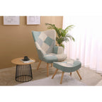 Accent Chair with Ottoman, Living Room Chair and Ottoman Set, Comfy Side Armchair for Bedroom, Creative Splicing Cloth Surface