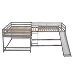 L Shaped Bunk Bed for 4 Kids, Quad Bunk Bed with Slide Full and Twin Wood Bunk Frame for Bedroom Dorm