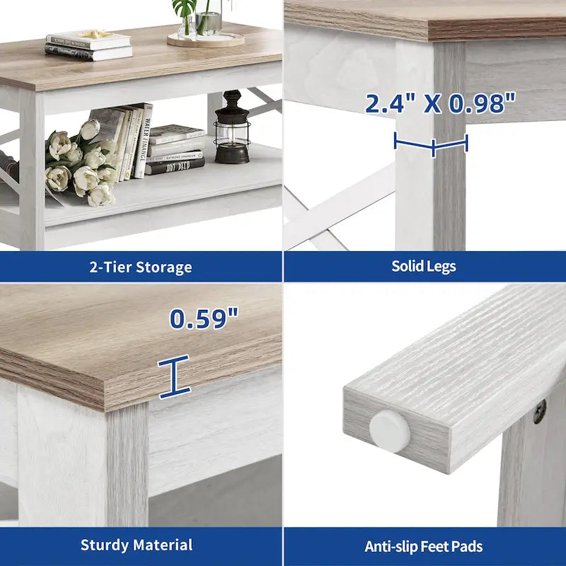 Farmhouse Coffee Table with Storage 2-Tier Center Table for Living Room