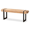 Natural Brown Finished Wood and Black Finished Metal Bench
