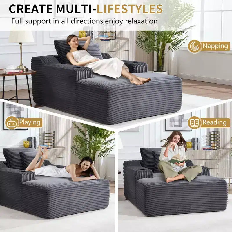 67 Chaise Lounge Chair, Indoor Sleeper Sofa Bed with 2 Pillows, Boneless Single Sofa Couch for Living Room, No Assembly Required