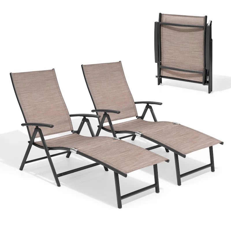 Pellebant 2PCS Adjustable Aluminum Patio Chaise Lounge Chair - N/A