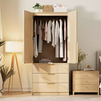2-Door Wardrobe Cabinet with 3 Drawers & Hanging Rod
