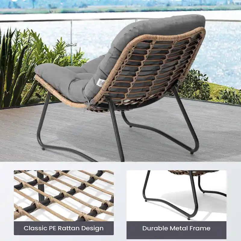 Papasan PE Rattan Chair with Cushion For Indoor Outdoor