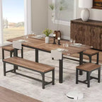 5 Pieces Dining Table Set for 4-6, 63 Large Extendable Dining Room Table with Benches and Stools