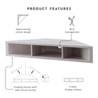 47 Corner Floating TV Stand, 3 Shelves, Transitional Style, Space-Saving Wall Mount