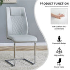 Modern Tempered Glass Dining Table Set with U-shaped Marble Pattern Base and PU Upholstered Chairs