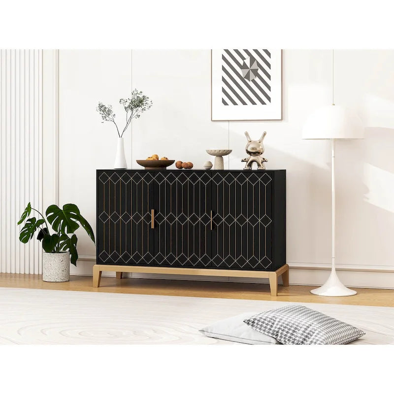 3 Door Storage Cabinet,Sideboard Buffet Cabinet With Adjustable Shelf