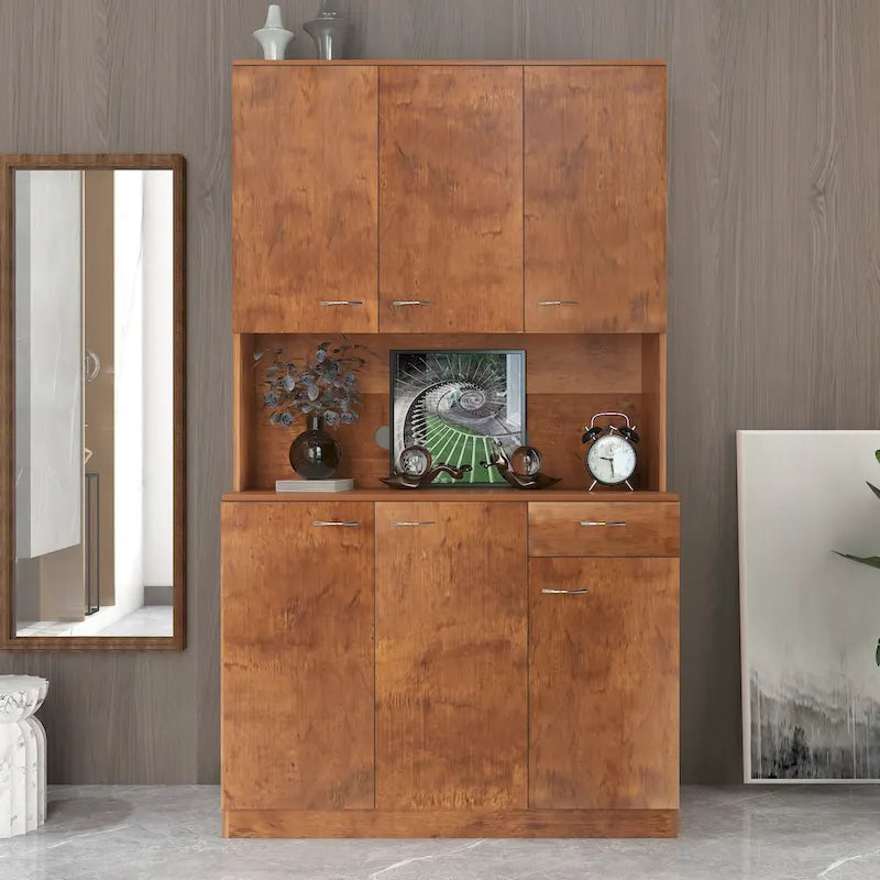 70.87 Tall Wardrobe& Kitchen Cabinet, with 6-Doors, 1-Open Shelves and 1-Drawer for bedroom