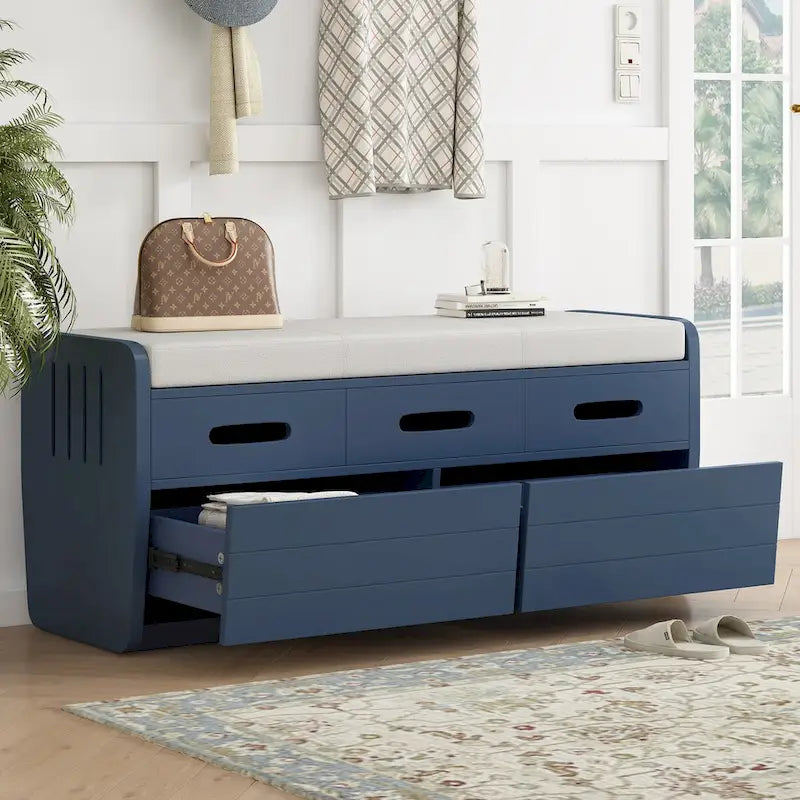Nestfair Rustic Storage Bench with 2 Drawers, Hidden Storage Space, and 3 False Drawers at the Top