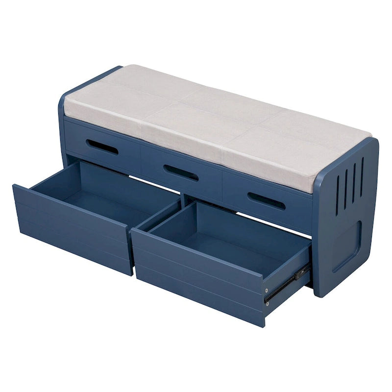 Rustic Storage Bench with 2 Drawers, Hidden Storage Space, and 3 False Drawers at the Top