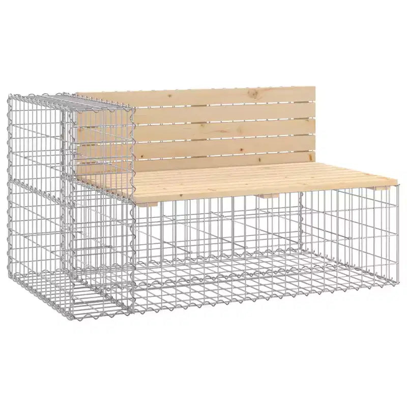 Garden Bench With Gabion Basket Natural wood and silver