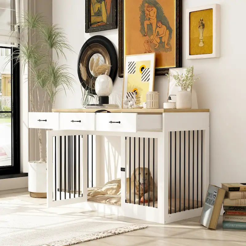 Modern Large Dog Crate with Storage Drawers - Elegant Espresso Finish