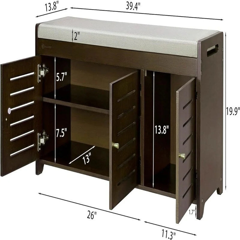 Shoe Storage Bench Shoe Cabinet - 13.7D x 39.4W x 19.9H