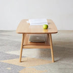 Grondin Nordic Natural Solid Wood 2-Tier Coffee Table with Shelf, Rectangle Accent Cocktail Table