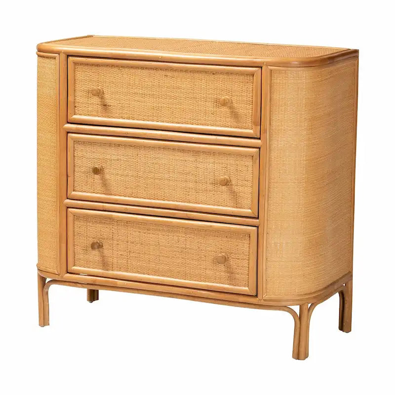 Bohemian Light Honey Rattan 3-Drawer Storage Cabinet