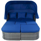 Outdoor Gray Wicker Daybed with Cushions and Retractable Canopy
