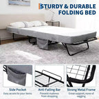 Folding Bed with Mattress for Adults,Portable Rollaway Guest Beds , Foldable Metal Frame Bed with 5 Memory Foam Mattress & Side Storage Pocket