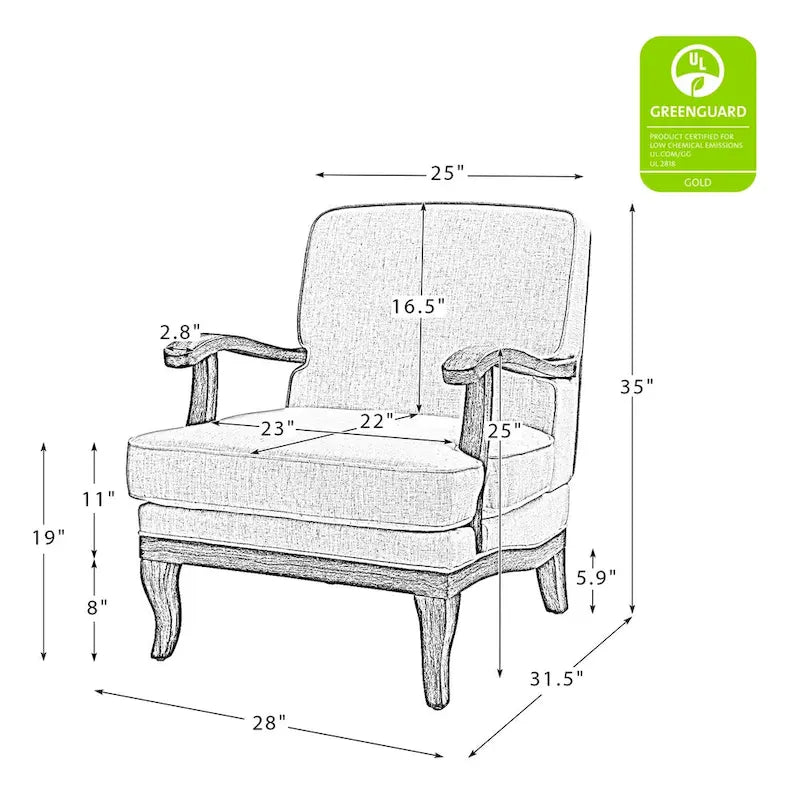 Rinaldo Farmhouse Polyester Armchair with Solid Wood Legs Set of 2 by HULALA HOME