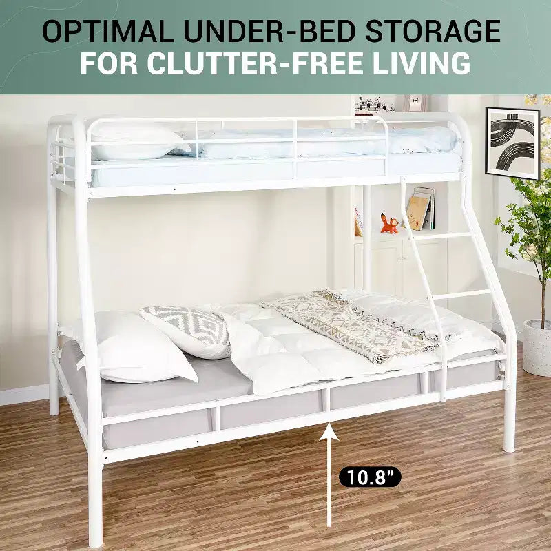 Full Metal Bunk Bed Low Height Safety Design with Guardrails, Angled Ladder and Underbed Storage