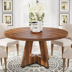 47 Inch Round Dining Table for 4, Wood Farmhouse Dinner Dinning Table for Kitchen Dining Living Room