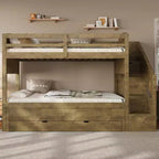 Whisen Twin XL Bunk Bed Frame with Trundle, Bunk Bed with Storage, Bunk Bed with Solid Wood, Storage Staircase, Wardrobe, 3Drawer, for Kids