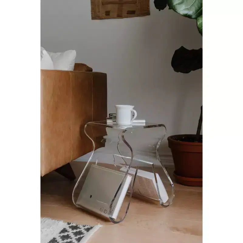 Magino Stool and Magazine Rack Clear: Shatter-Proof Acrylic, No Assembly Required