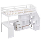Twin Size Loft Bed with L-Shaped Desk, 3 Drawers, Cabinet, Staircase Storage, Solid Pine/MDF Build