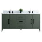 Vanity Art 72 Double Sink Bathroom Vanity Cabinet with Engineered Marble Top