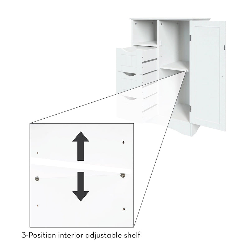 RiverRidge Ashland Single Door Bathroom and Laundry Storage Cabinet with 3 Drawers, Open and Adjustable Shelf