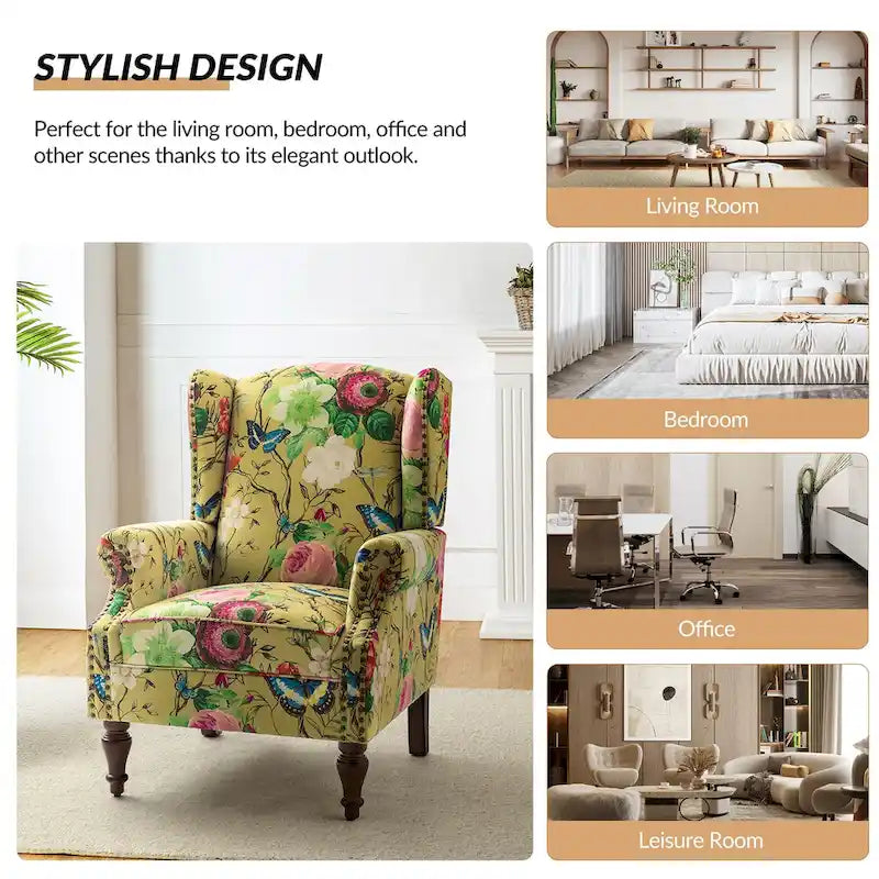Gott Traditional Wingback Armchair with Solid Wood Legs by HULALA HOME