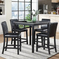 Modern 5-Piece Dining Set with Square Counter Height Table & 4 Upholstered Chairs