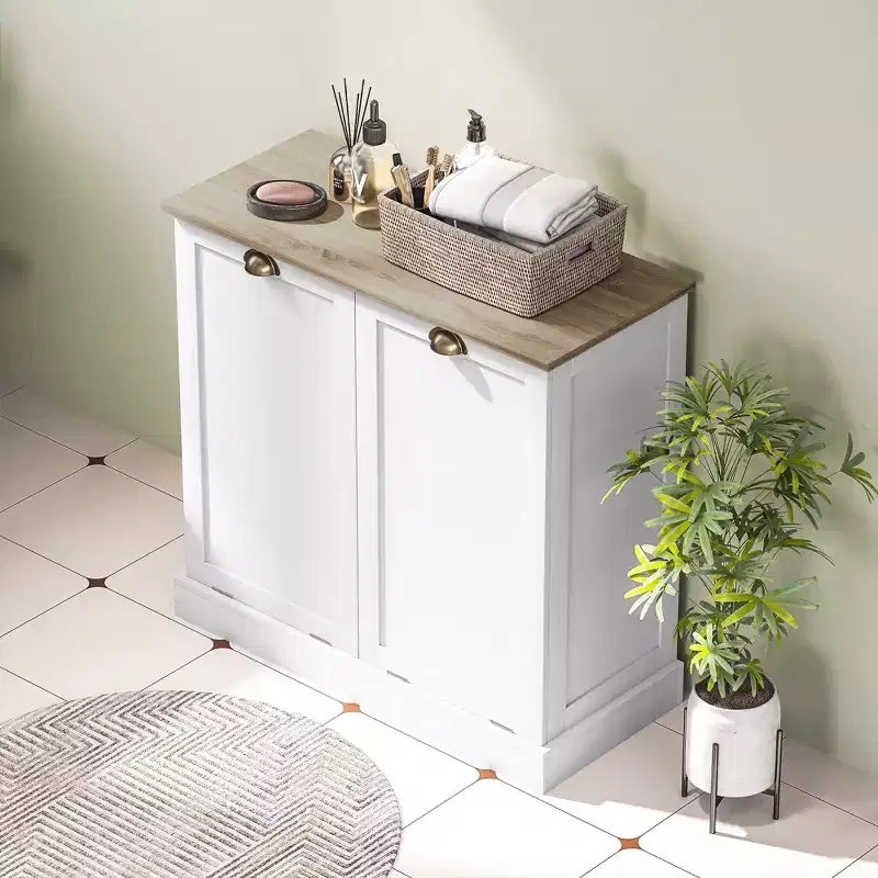 HOMCOM Dual Tilt-Out Laundry Hamper Cabinet with 2 Removable Baskets, Modern Bathroom Storage Cabinet with Shaker Doors and Handles, White