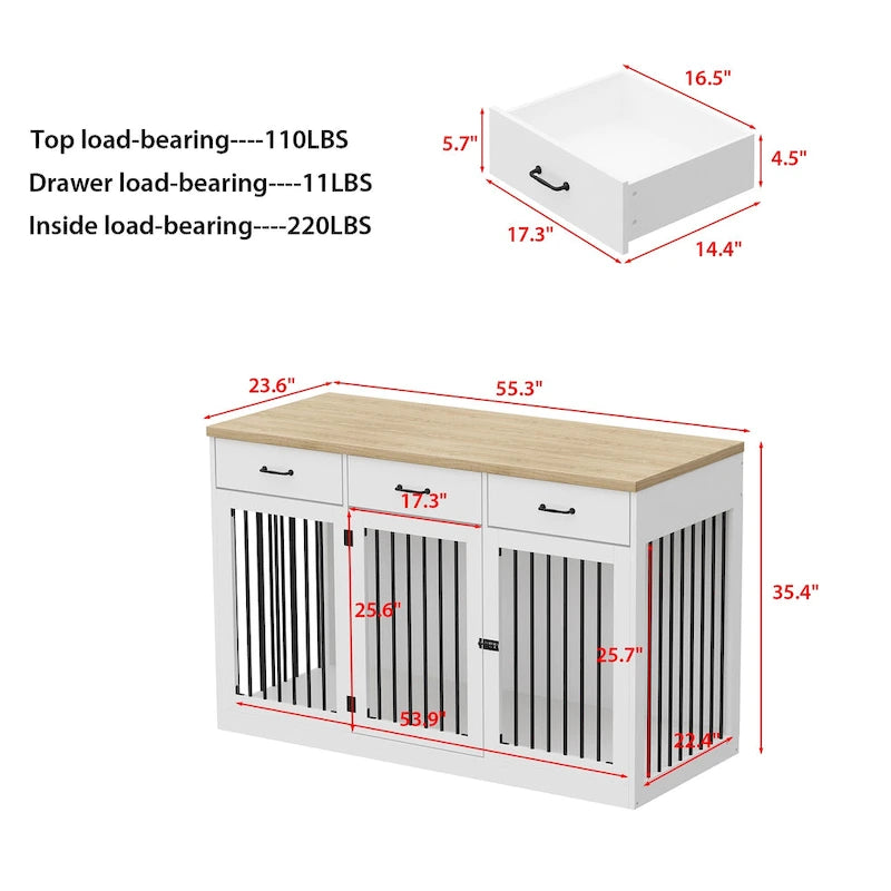Modern Large Dog Crate with Storage Drawers - Elegant Espresso Finish