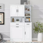 White Tall Freestanding Storage Cabinet Drawers Doors Adjustable Shelves Flip Drawer MDF