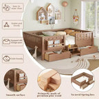 Bellemave Queen Size Toddler Bed with 14 Safety Guardrails, Space-saving Bed Frame with Built-in Bookshelves & 2 Under-Bed Storage Drawers